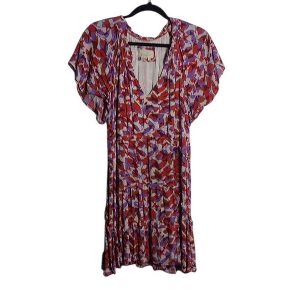 ANTHROPOLOGIE Robin Tiered Flowy Mini Dress in Red and Purple Floral Size Med - Picture 1 of 15